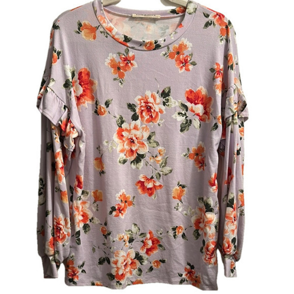 Vine & Love Gray Purple Long Sleeve Relaxed Blouse